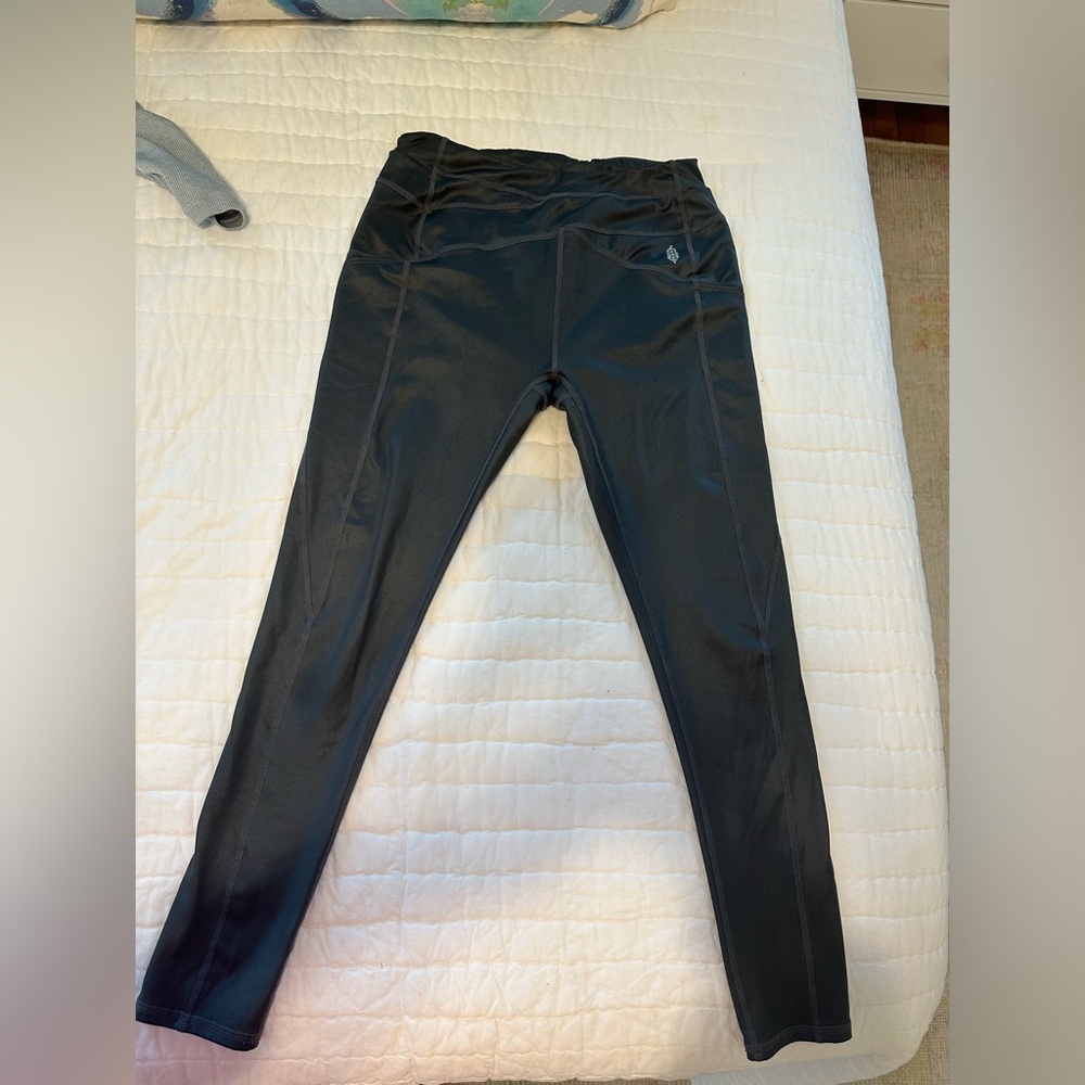 Free People Dark Gray/Black Shiny Leggings